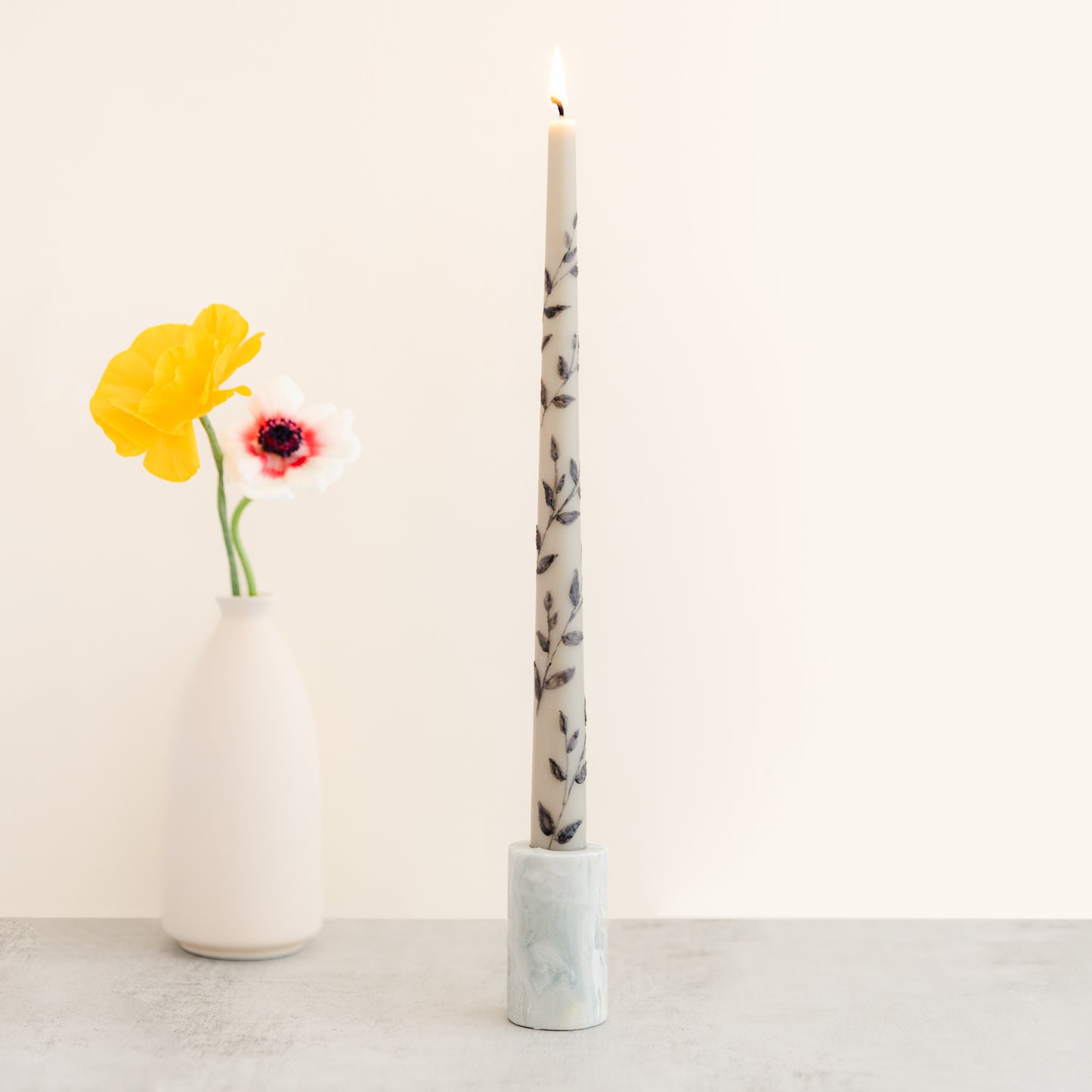 hand painted beeswax taper candle