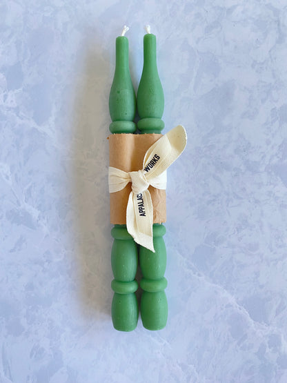 Unique Shape Spindle Beeswax Taper Candle in Grass Green Color for Sale
