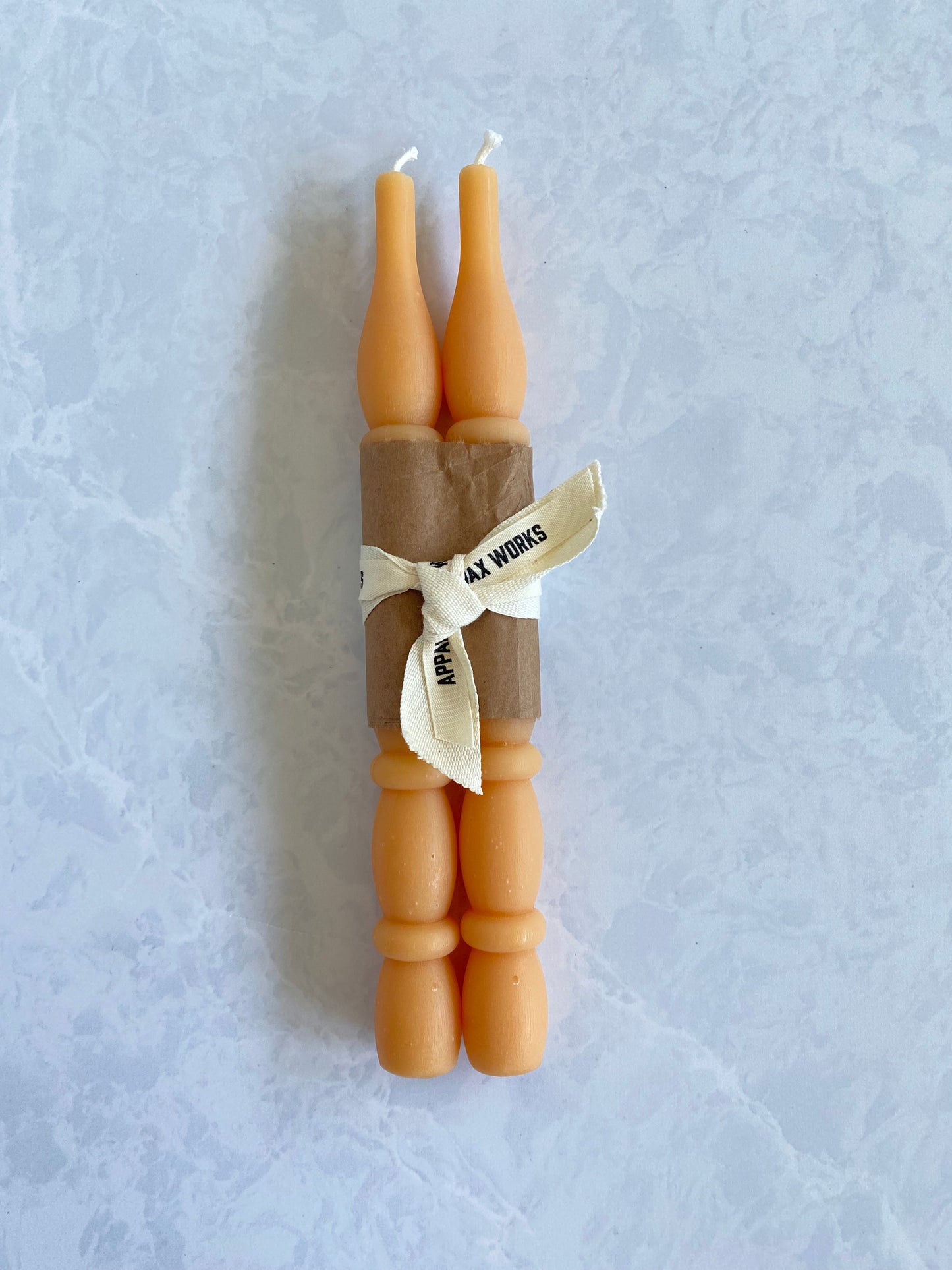 Unique Spindle Shape Beeswax Taper Candle in Peach Color for Sale