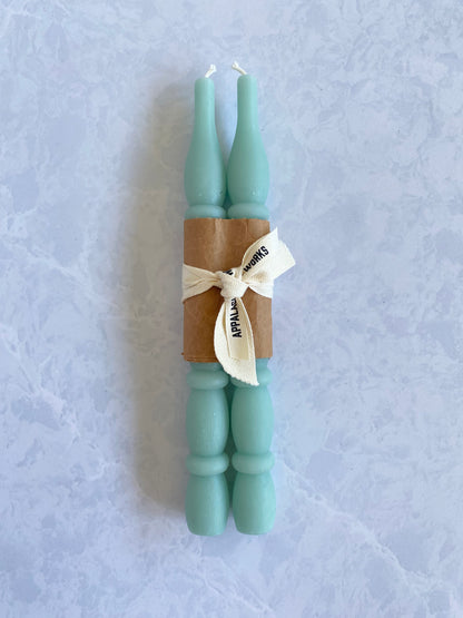 Unique Spindle Shape Beeswax Taper Candle in Robins Egg Blue for Sale