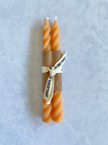 Beeswax Spiral Taper Candles in Peach Color for Sale