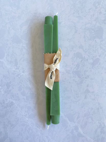Square Beeswax Taper Candles in Grass Green Color for Sale