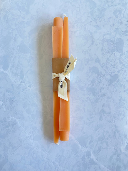 Square Beeswax Taper Candles in Peach Color for Sale