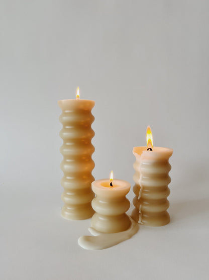 Cream Squiggle Beeswax Pillar Candles