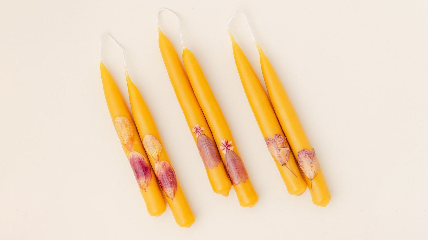 Beeswax Hand Dipped Botanical Taper Candles