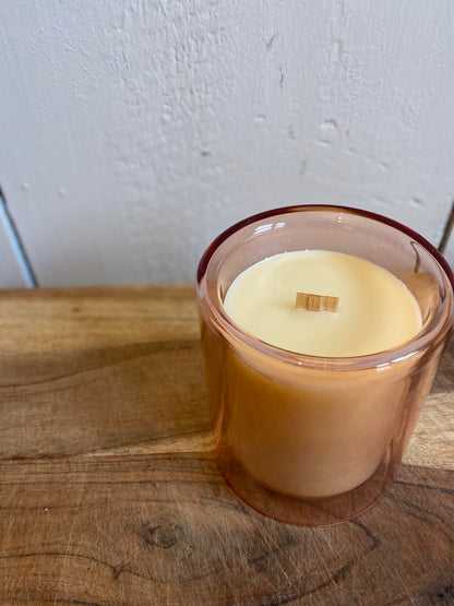 Geranium Glass Vessel - Beeswax Candle with Wooden Wick